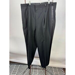 Vintage Black Tuxedo Pants With Satin Stripe & Button Tabs